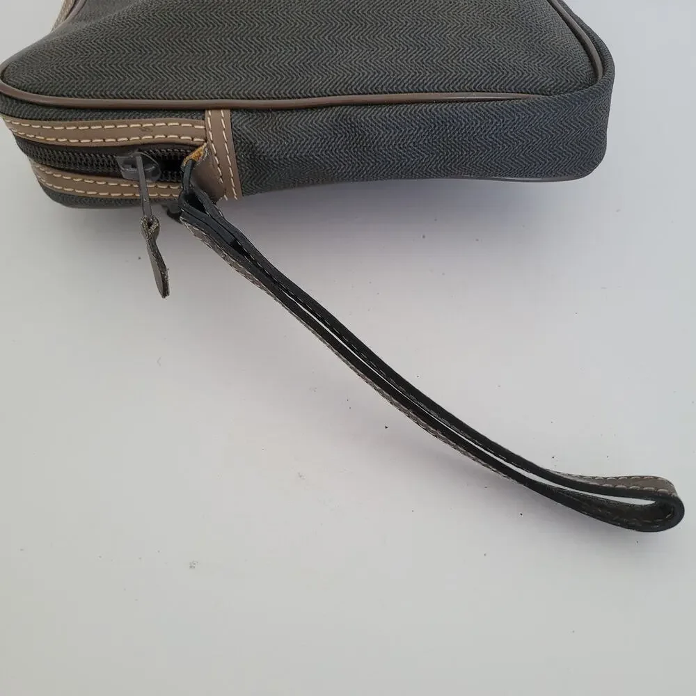 Dunhill Wristlet Pouch‎ Unisex Bag Zip Around Brown Logo Designer Coated Canvas